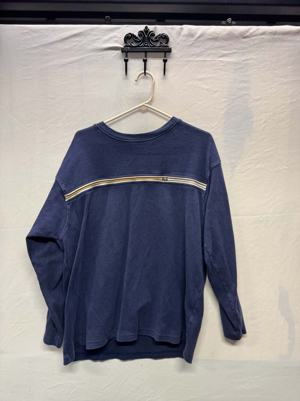Vintage Point Zero Navy Blue Long Sleeve Crewneck Shirt with Yellow Striped Acce